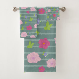 Romantic Colourful Chic Floral Pattern Trendy Bat Bath Towel Set