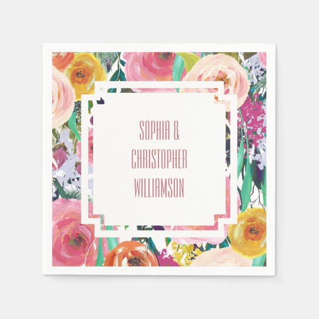 Romantic Colourful Flowers Napkin (Front)