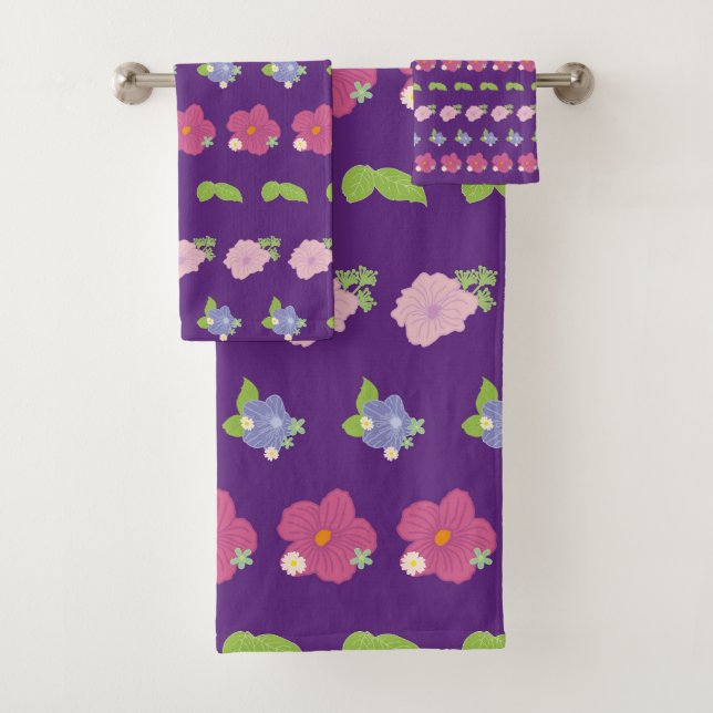 Romantic Colourful Retro Floral Pattern  Bath Towe Towel Set (Insitu)