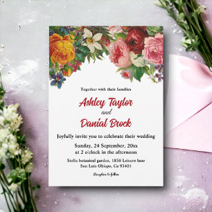 Romantic Colourful Roses Elegant Floral Wedding Invitation