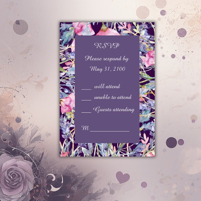 romantic colourful wildflower greenery wedding RSV RSVP Card (Creator Uploaded)