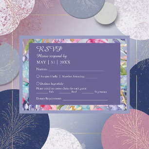 romantic colourful wildflower greenery wedding RSVP card