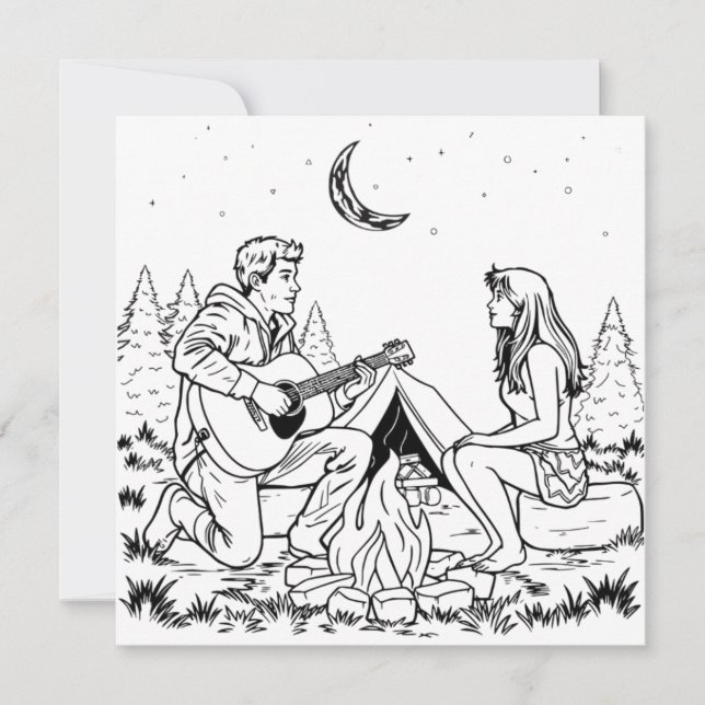 Romantic Colouring Page | Couple Camping (Front)