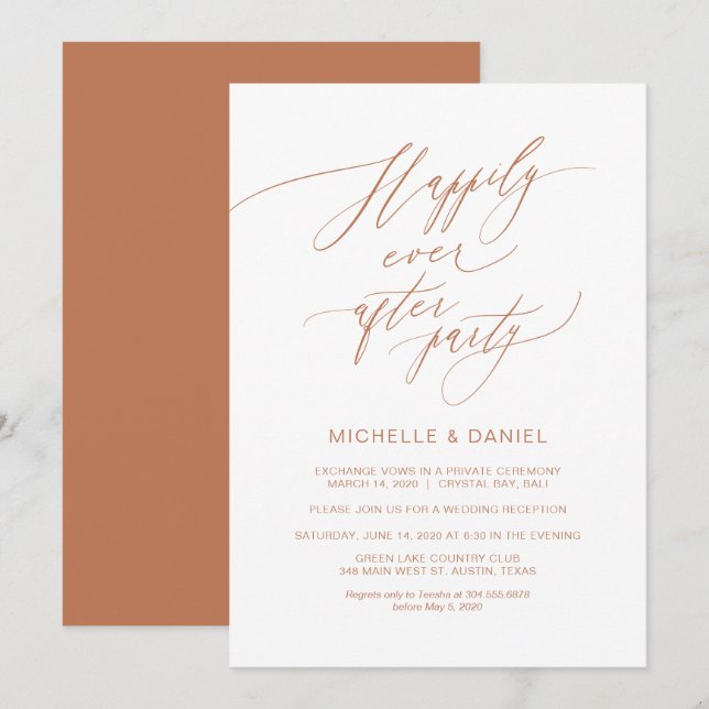 Romantic Copper Script, Wedding Elopement Invitation (Front/Back)