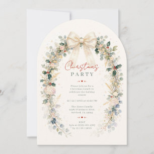 Romantic Coquette Bow Christmas Wreath TMF26 Invitation