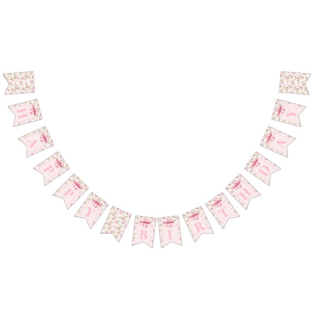 Romantic Coquette Rose and Pink Bows Birthday  Bunting (All)