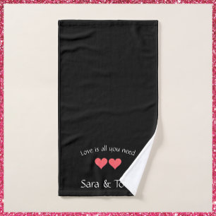 Romantic Coral and Black Glitter Heart Bath Towel Set