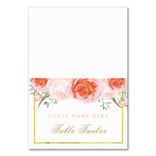 Romantic Coral and Pink Escort Cards (Front)