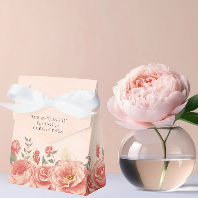 Romantic Coral Floral Roses Peach Garden Wedding Favour Box (Creator Uploaded)
