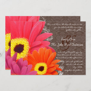 Romantic Coral & Fuchsia Gerber Daisy Wedding Invitation