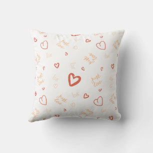 Romantic Coral Heart Doodle Pattern Art Cushion
