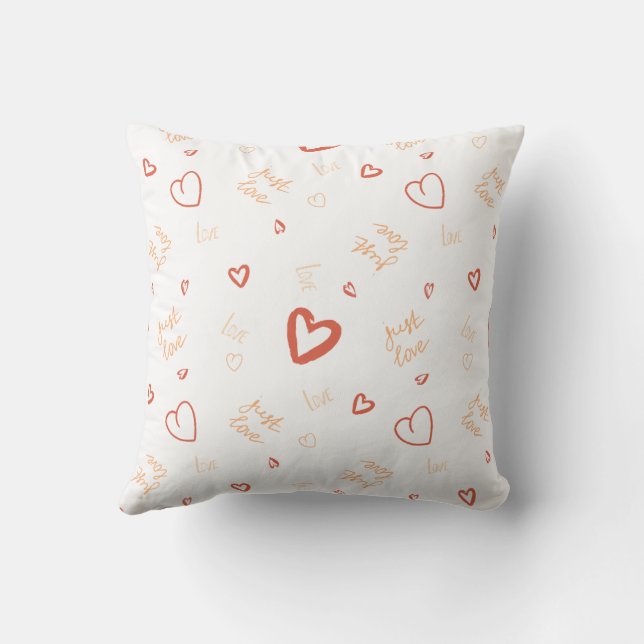Romantic Coral Heart Doodle Pattern Art Cushion (Back)