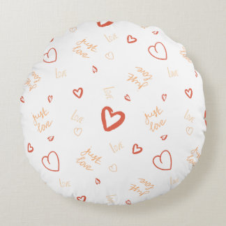 Romantic Coral Heart Doodle Pattern Art Round Cushion