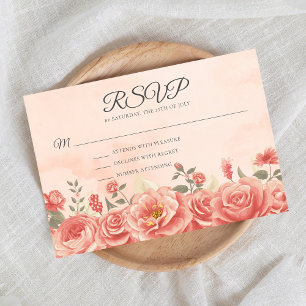 Romantic Coral Roses Peach Garden Wedding RSVP Card