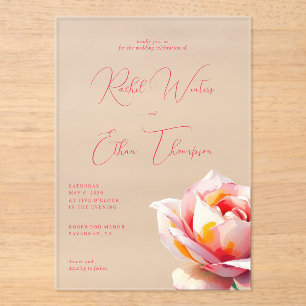 Romantic Coral Watercolor Rose Acrylic Invitations