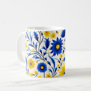 Romantic Cornflower Blue and Yellow Floral Coffee Mug