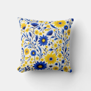 Romantic Cornflower Blue and Yellow Floral Cushion