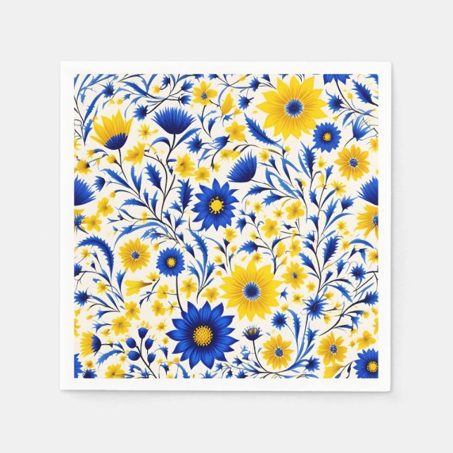 Romantic Cornflower Blue and Yellow Floral Napkin (Front)