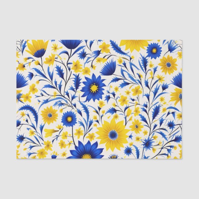 Romantic Cornflower Blue and Yellow Floral Tissue Paper (Front)