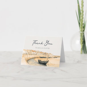 Romantic Cornwall Harbour Stone Cottages Wedding Thank You Card