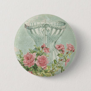 Romantic Corset Vintage Pink Roses Mint Textured 6 Cm Round Badge