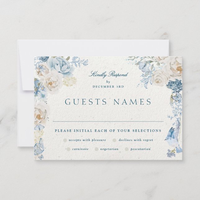 Romantic Cotswolds Winter Florals Wedding RSVP Card (Front)