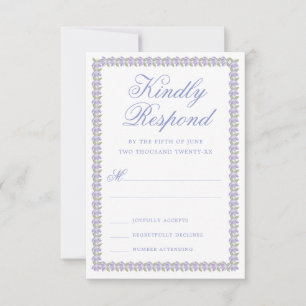 Romantic Cottage Blue Floral Frame Wedding RSVP Card