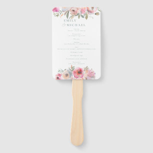 Romantic Cottage Flowers Blush Blue Sage Program Hand Fan