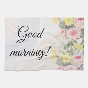 Romantic cottage flowers wallpaper tea towel
