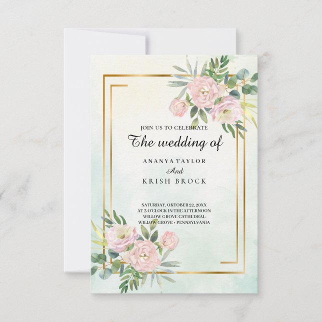 Romantic cottage Pink Floral Wedding Invitation (Front)