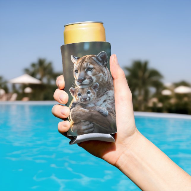 Romantic Cougar Father and Cub Mug – Wildlife Love Seltzer Can Cooler (In Situ Pool)