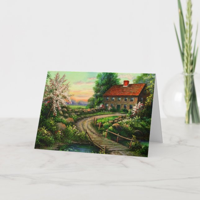 Romantic Country Cottage Greeting Card (Front)