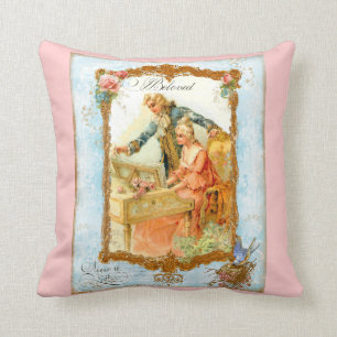 Romantic Couple at Harpsicord & Bluebird Cushion