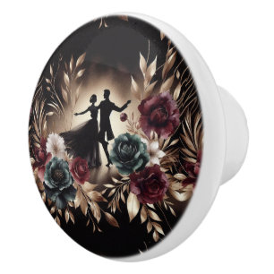Romantic Couple Ballroom Dancers Rose Gold Floral Ceramic Knob