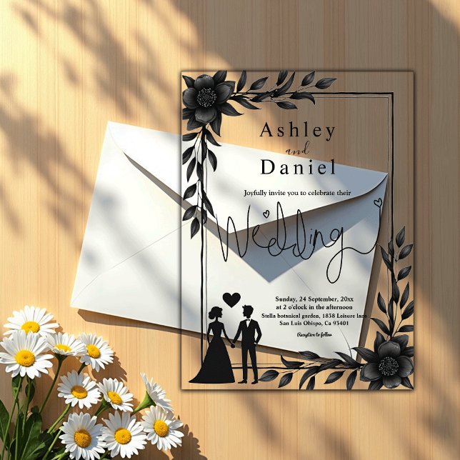 Romantic Couple Black And White Elegant Wedding Acrylic Invitations (Creator Uploaded)