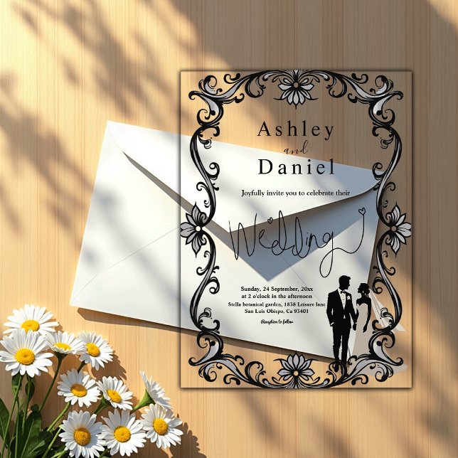Romantic Couple Black And White Elegant Wedding Acrylic Invitations (Creator Uploaded)