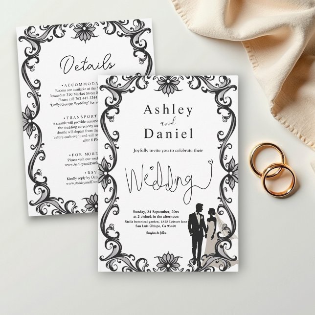 Romantic Couple Black And White Elegant Wedding Invitation (Creator Uploaded)