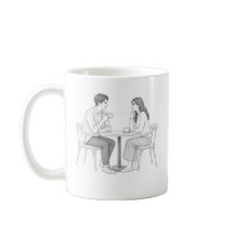 Romantic Couple Cafe Date Colouring Page Line Art