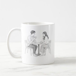 Romantic Couple Cafe Date Colouring Page Line Art Coffee Mug