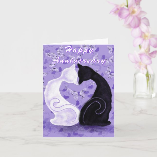 Romantic Couple Cat Anniversary Card (Orchid)