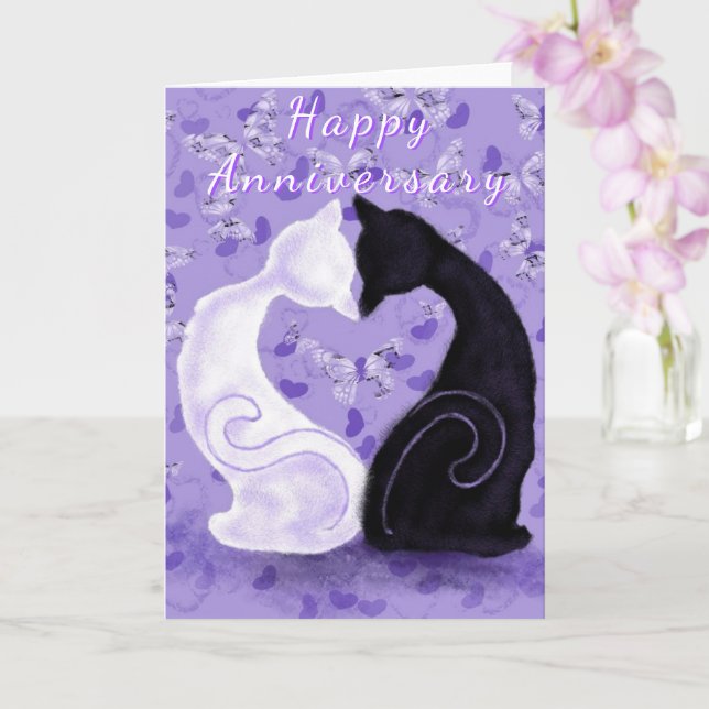 Romantic Couple Cat Anniversary Card (Orchid)