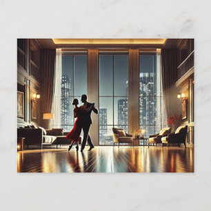 Romantic Couple Dancing in New York Highrise Postcard