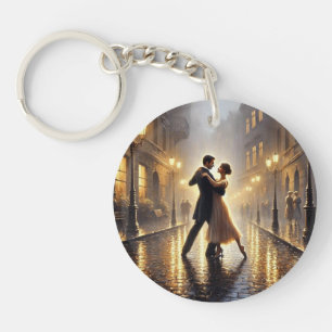 Romantic Couple dancing in the rain Key Ring
