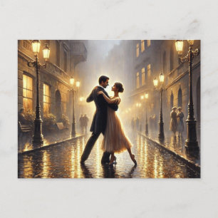 Romantic Couple dancing in the rain Postcard