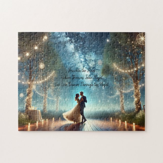Romantic Couple Dancing Under Stars Wedding Gift Jigsaw Puzzle (Horizontal)