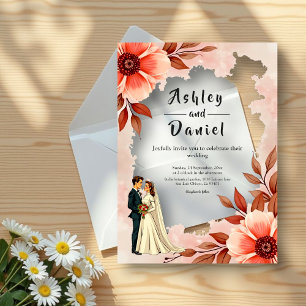 Romantic Couple Dusty Watercolor Floral Wedding Acrylic Invitations