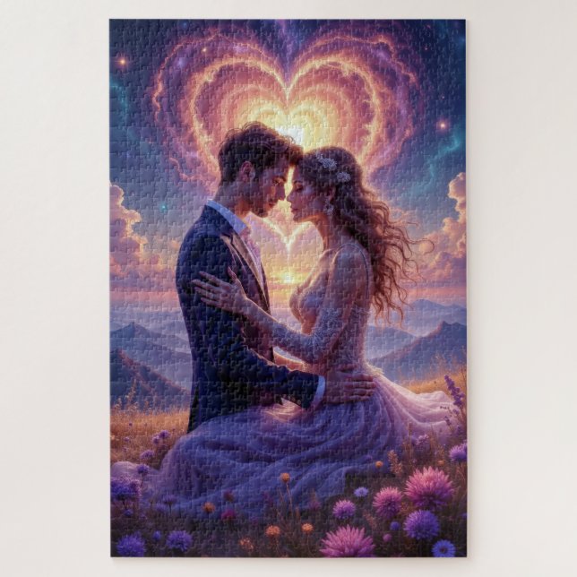 Romantic Couple Embraces in a Magical Mountain Jigsaw Puzzle (Vertical)