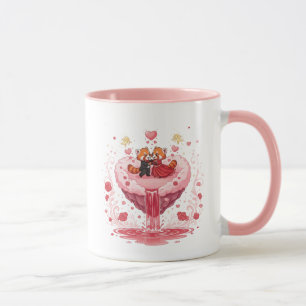 Romantic Couple Heart Illustration Two-Tone Coffee Mug