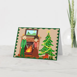 Romantic Couple Holiday Vintage Christmas Art Card