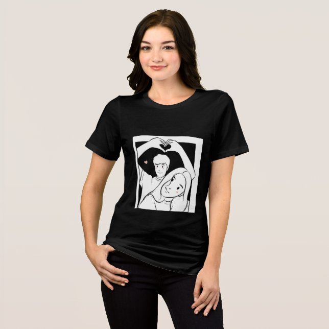 Romantic Couple Illustration T-Shirt – Cute Love  Tri-Blend Shirt (Front Full)